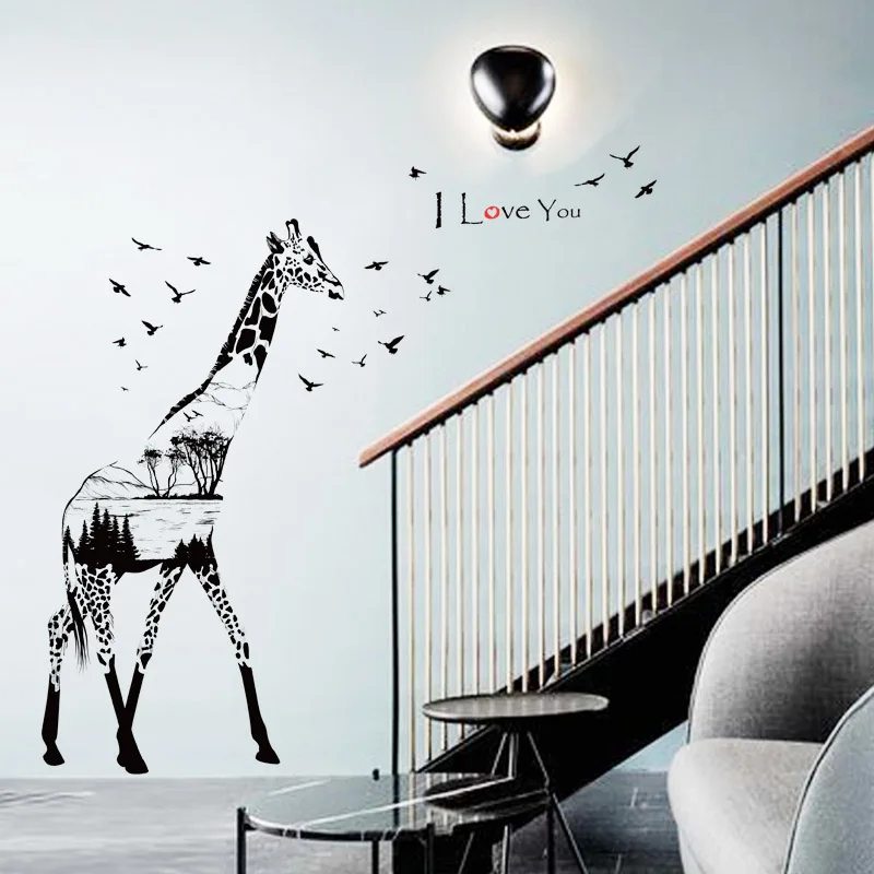 3D Виниловые наклейки на стену с изображением двух жирафов и бабочек для детской