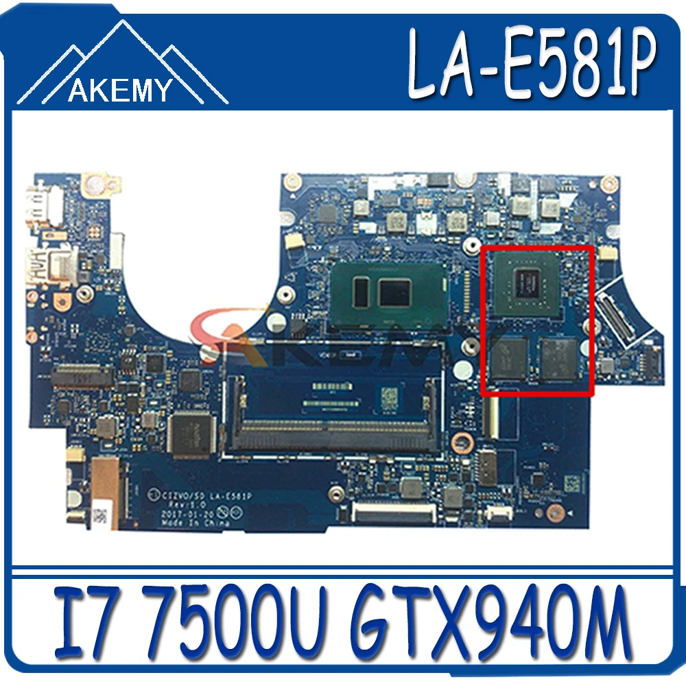 

Akemy LA-E581P материнская плата для ноутбука Lenovo Ideapad 720S-14IKB ноутбук материнская плата Процессор I7 7500U DDR4 GTX940M GPU 2G 100% тесты работы