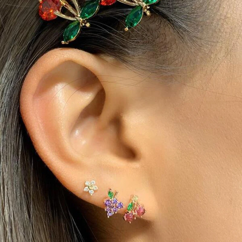 Серьги-гвоздики из серебра 925 пробы с фруктами | Украшения и аксессуары