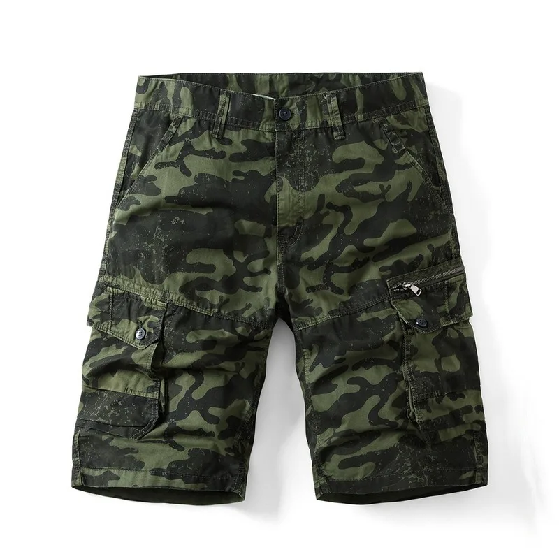 

Men Cargo Shorts Running Sport Shorts Casual Summer Elastic Waist Print Shorts Beach Clothing Male Military Short Pants