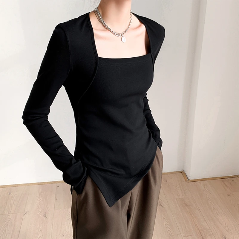 Модная одежда GGRIGHT в Корейском стиле сексуальные асимметричные футболки с