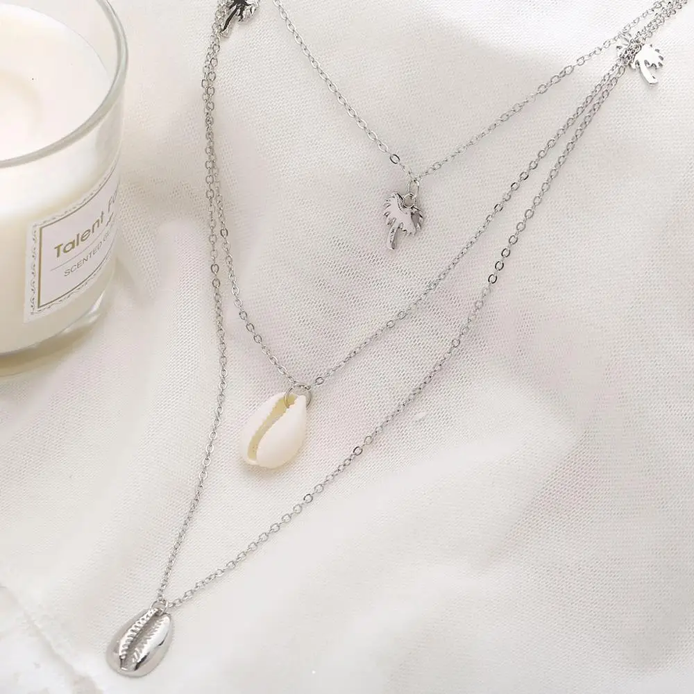 Простое многослойное ожерелье из бусин в виде скорлупы кокосовой пальмы женское