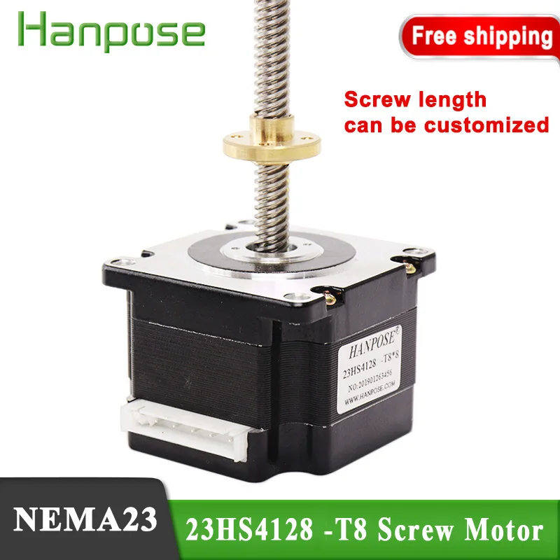 

Free shipping T-type Screw stepper motor nema23 2.8A 55N.cm 23HS4128-T8 L310MM with Copper nut lead Screw motor for 3D printer