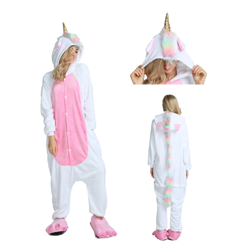 Golden horn unicorn Women Kigurumi Unicorn Pajamas Sets Flannel Animal Stich Pajamas kits Winter warm unicornio Nightie Pyjamas Sleepwear Homewear - Цвет: Golden horn unicorn