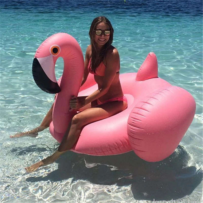 150CM 60 Inch Giant Inflatable Flamingo Pool Float Pink Ride-On Swimming Ring Adults Children Water Holiday Party Toys Piscina