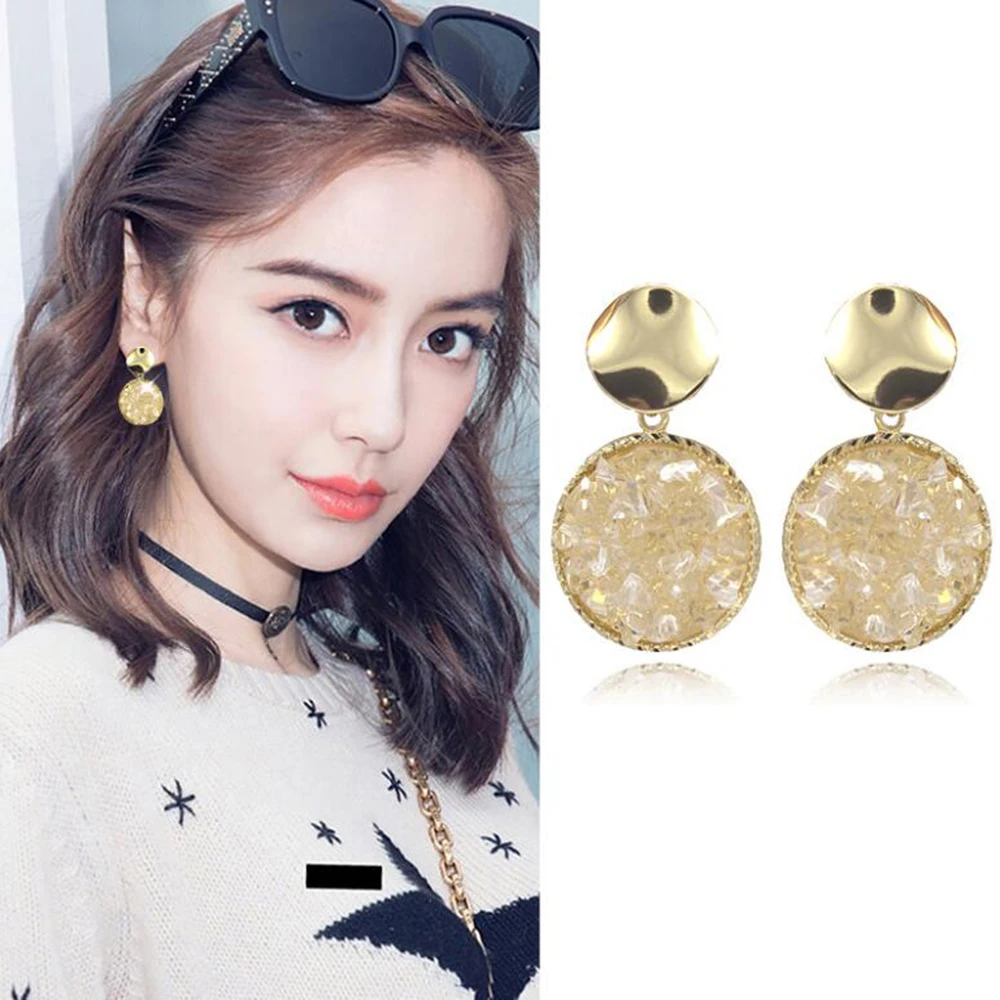 GRACE JUN New Arrival Enamel Crystal Acrylic Geometric Round Clip on Earrings Without Pierced for Women Luxury Charm Ear | Украшения и
