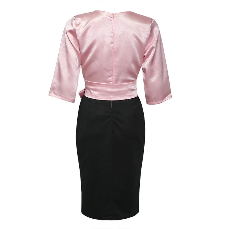MD 2020 Autumn Winter Plus Size Dress African Women Pink Black Patchwork Elegant Office Ladies Dresses V-neck Party Robes | Тематическая