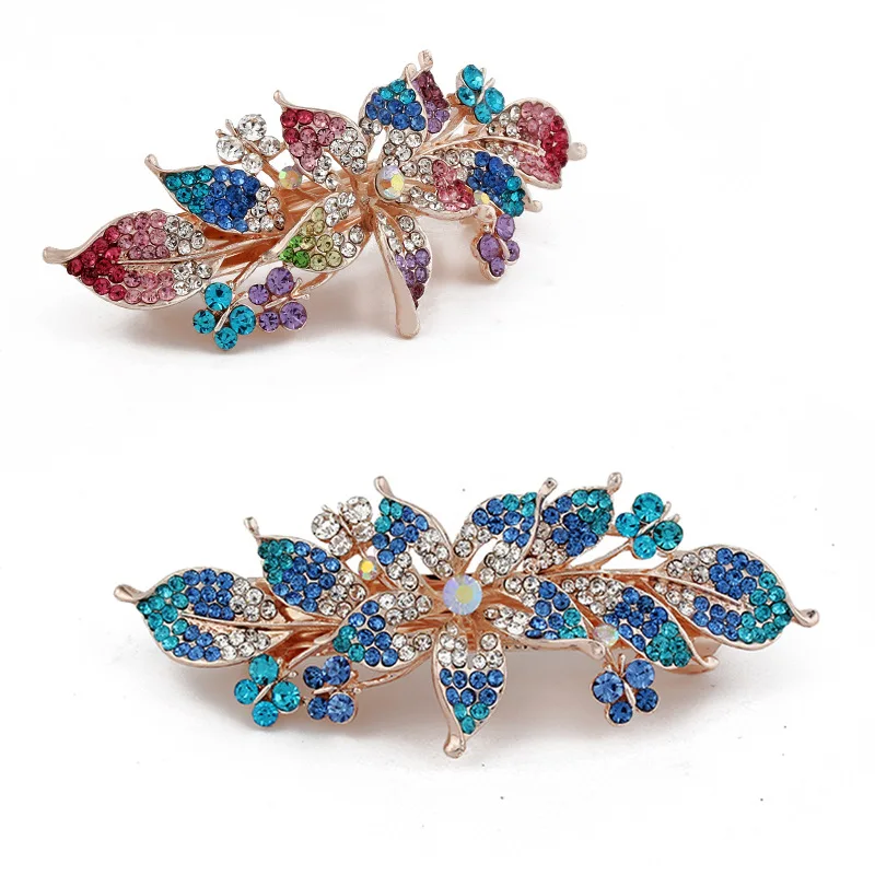 

Korean Rhinestone Flower Leaves Barrettes Hair Clip Hair Accessories Women Headdress Factory Direct Sale Fashion Jewelry