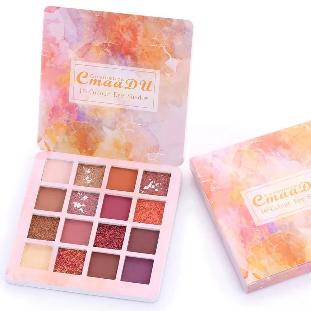 Палитра нюдовых сияющих теней для век 16 цветов водостойкая косметика блестящие
