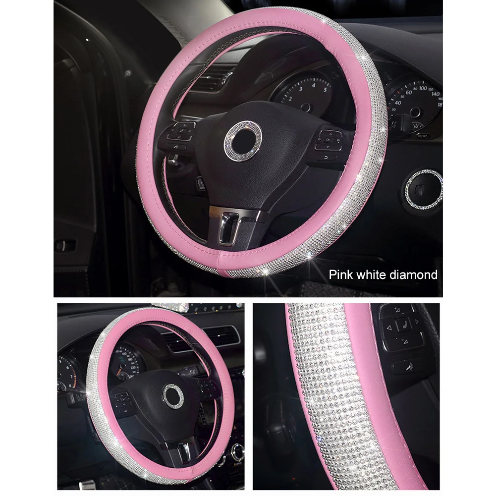 

1P 38 Cm Sequined Rhinestones Fashion And Comfortable Non-slip Queen-like Temperament Leather Car Steering Wheel Cover Car Parts