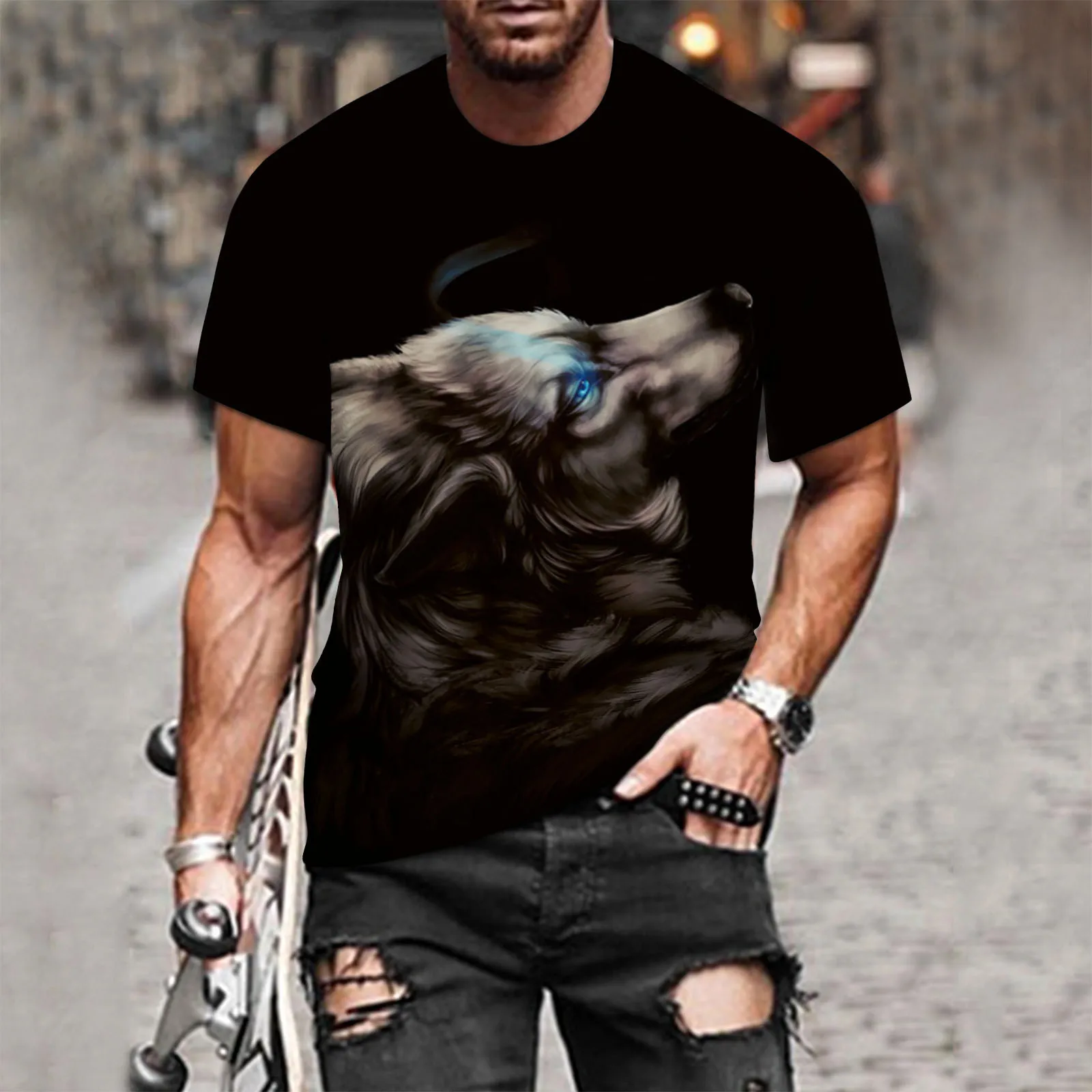 

Couple Wolf Print T-shirt Men's 3d T-shirt Drop Ship Top Tee Short Sleeve Camiseta Round Neck T-shirt Fashion Casual Brand