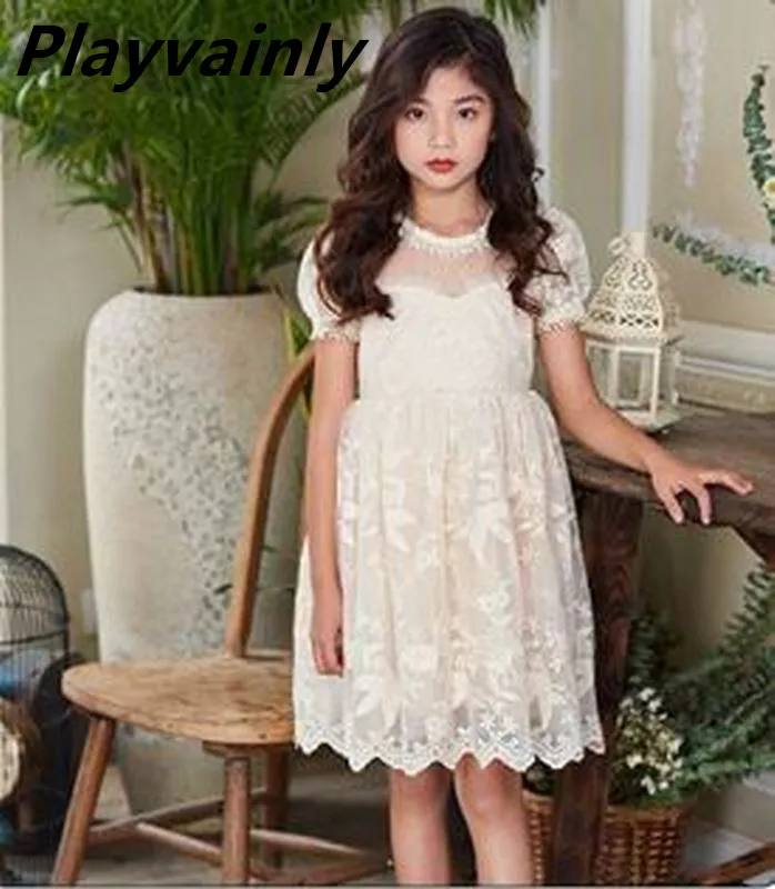 

Girl Lace Dress 2020 Summer Puff Sleeve Flower Princess Dress for Birthday Party Wedding Children Clothes E21936