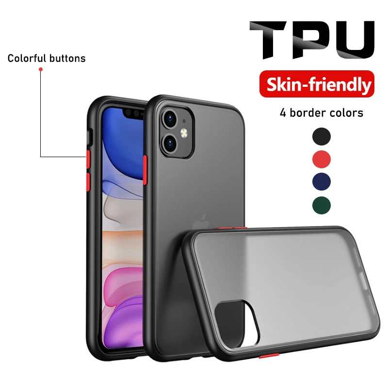 

Multicolor Phone Case TPU+PC Shockproof Cover Matte Protective Case For iPhone 12Pro 11Pro XS Max X XR 8Plus 7 6s Mobile Case