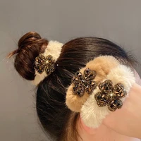 diamond clover plush head rope hair accessories for women jewelry advanced winter temperament ball head horsetail hair circle
