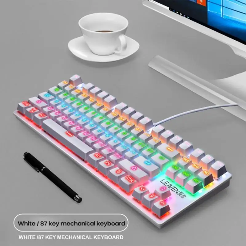 

Механическая клавиатура в стиле панк, профессиональная игровая клавиатура для офиса и ноутбука, 87 клавиш, зеленая ось