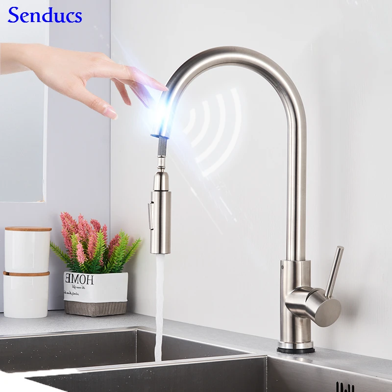 Сенсорный кухонный кран Senducs Выдвижная кухонная раковина из нержавеющей стали кран Интеллектуальный матовый датчик кран и смеситель для кухонной раковины