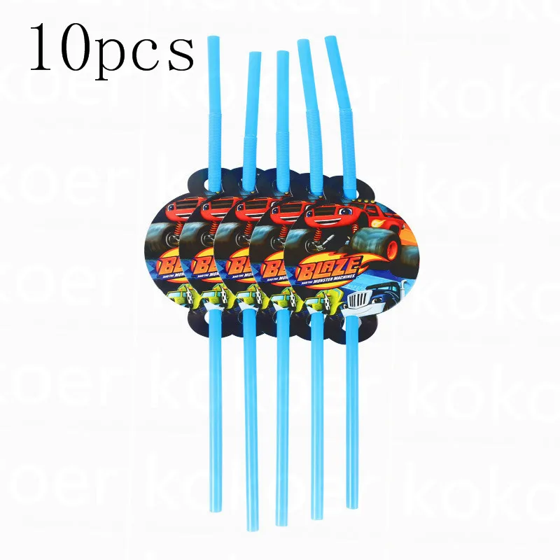 straw 10pcs Kokoer Blaze and the Monster Machines набор для вечеринки на день рождения, бумажный стаканчик, тарелка, Детские вечерние принадлежности для мальчиков - Цвет: straw 10pcs