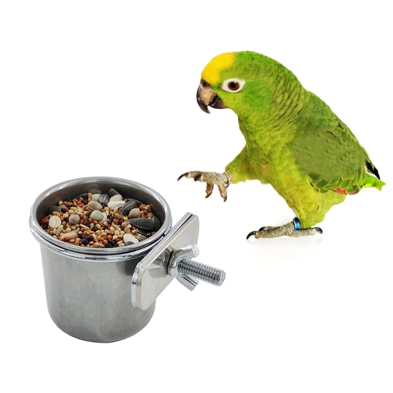 Pet Birds Hanging Cage Bowl Dish Cup Anti-turnover Stainless Steel Feeding Food Drinking Feeder for Parakeet Lovebird Finches