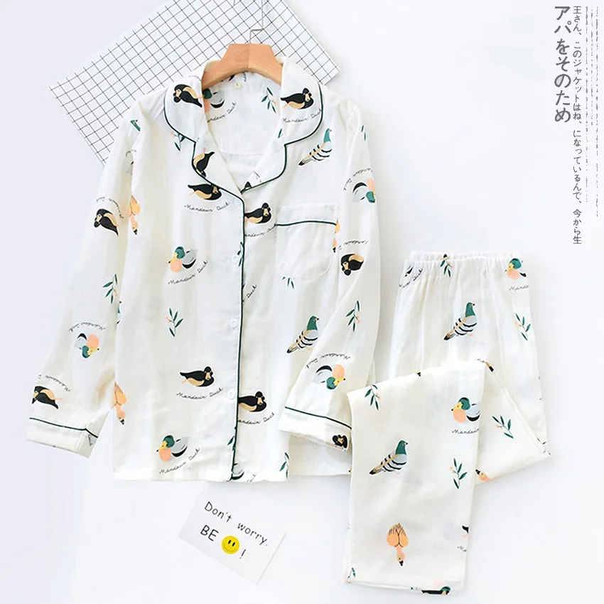 Pajamas-White DANALA Janpanese, осенне-зимние пижамные комплекты для женщин, одежда для сна, чистый хлопок, теплые пижамы с фруктовым принтом, одежда для сна с длинным рукавом - Цвет: Pajamas-White