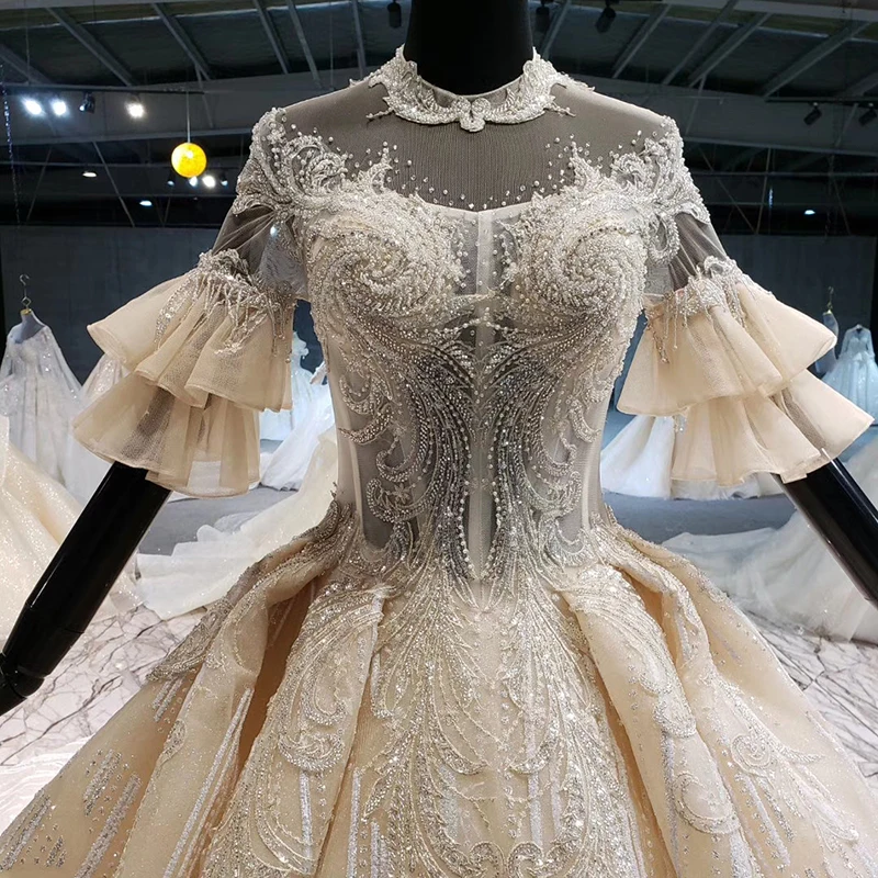 HTL1072 hot selling wedding dress flare sleeve lace bridal gowns tiktok European and American style princess robe de mariee 2020 | Свадьбы и