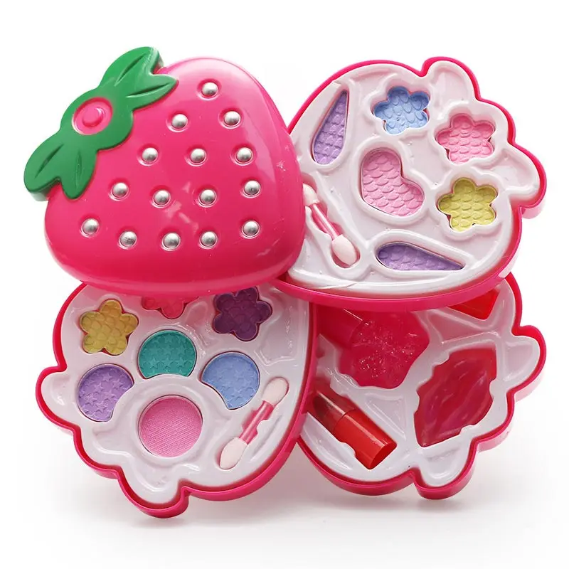 

Kids Cosmetics Make Up Set Pink Strawberry Shape Washable Beauty Dress Up Storage Boxes For Girls Birthday Pretend Role Play