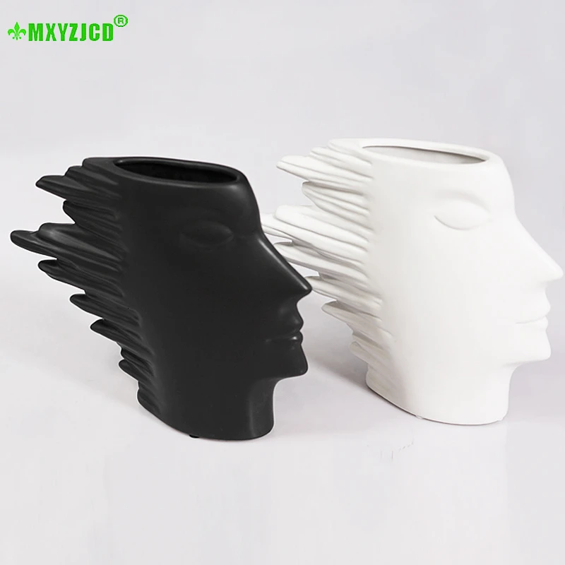 Керамическая ваза для цветов поделка с изображением лица и ветра стационарное