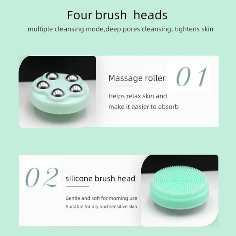 

4 in 1 Facial Cleansing Brush Sonic Face Cleaning Tool Exfoliating Facial Brush Facial SPA Kit Skin Beauty Machine with Base