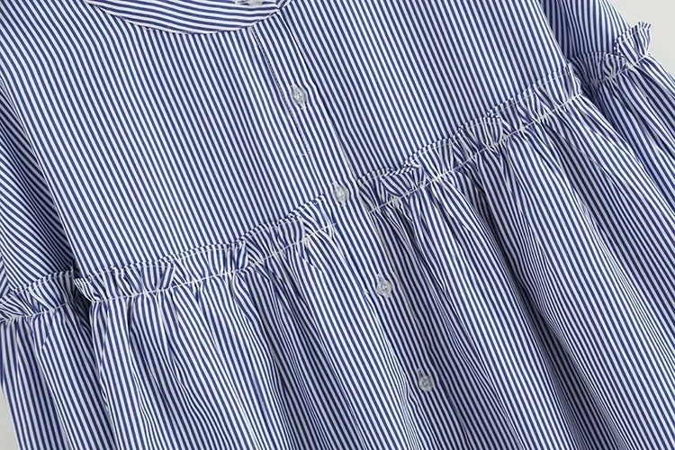 

Fresh Style Ruffles Patchwork Sweet Shirts Women Fashion Cute O Neck Drop Shoulder Three Quarter Loose Cotton Blouses for Girls