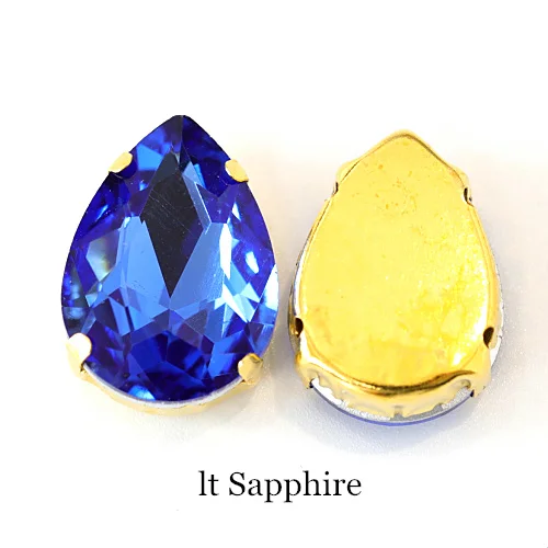 lt Sapphire Teadrop стеклянные стразы для шитья страз с золотыми каплевидными каплями, много цветов, стразы для пришивания, свадебные украшения E7068 - Цвет: lt Sapphire