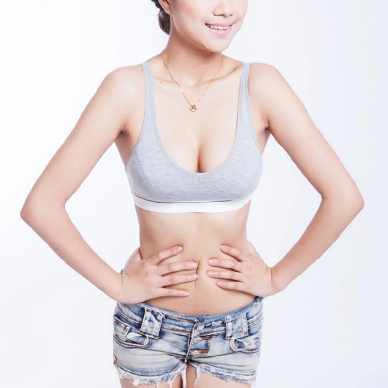Women Teens Girl Cotton Push Up Sport Bra Wireless Solid Color Underwear Padded X3UE