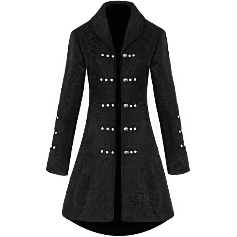 Женское жаккардовое пальто в стиле стимпанк с заклепками и длинным рукавом