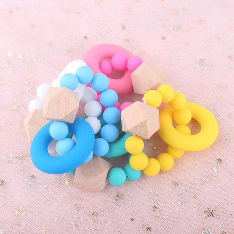 Cuentas de silicona para cuidado Dental de beb&eacute;, pulsera de dentici&oacute;n de silicona de grado alimenticio, juguete de gimnasio, sonajero para beb&eacute;-2