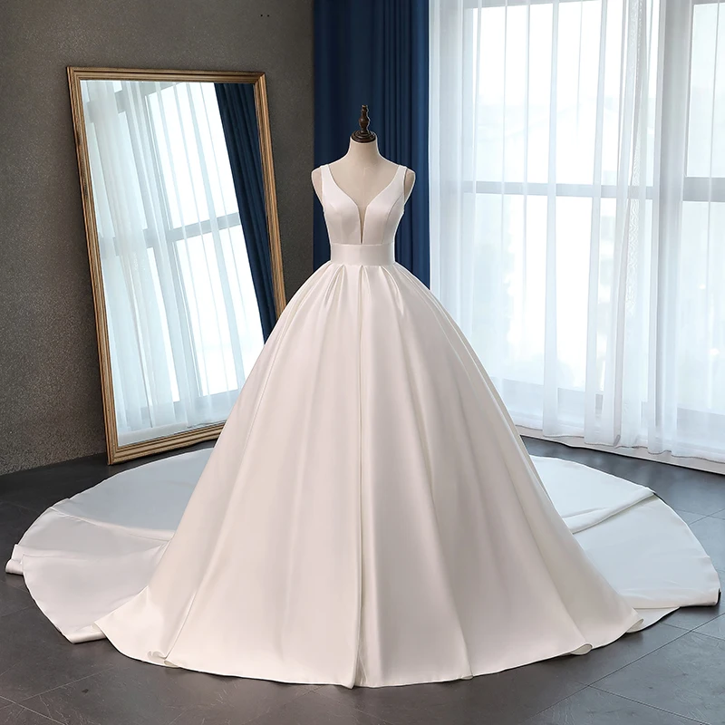 Fansmile сатин Vestido de Noiva Элегантный Корсет для свадебного платья длинный шлейф свадебные бальные платья размера плюс индивидуальные FSM-047T