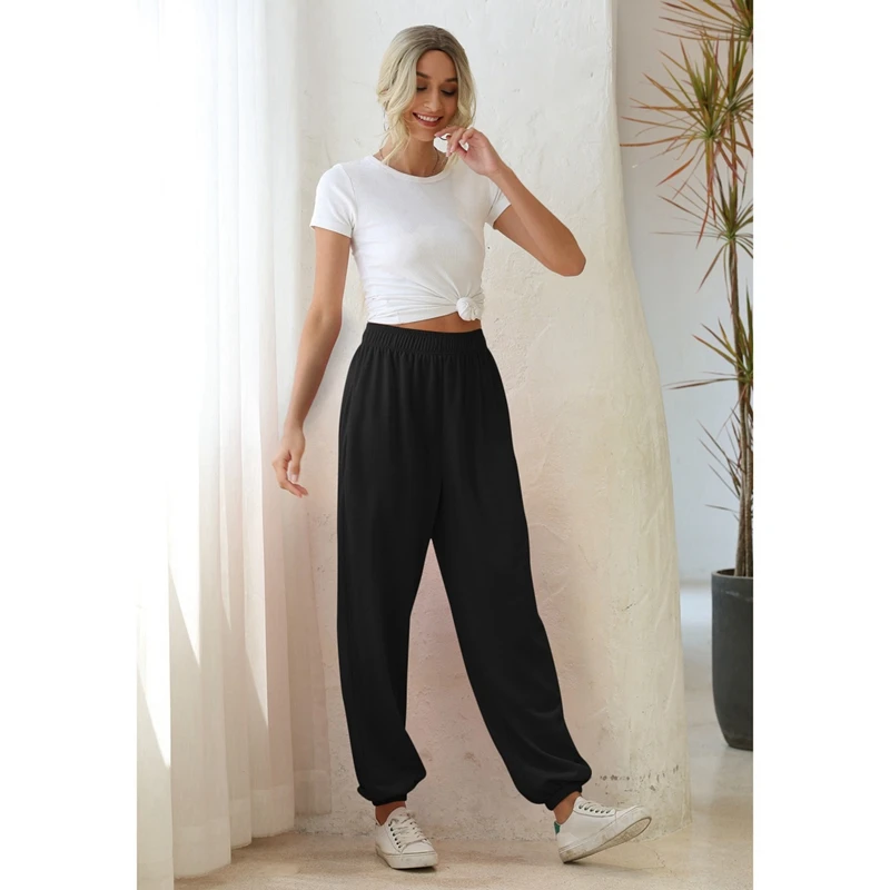 

2X Sweatpants Women Casual Loose Harem Pants Solid Fashion Hip Hop High Waist Pants Baggy Trousers M Size Black & Green