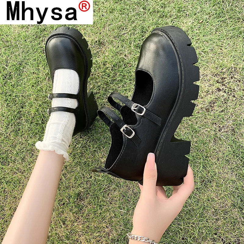 

Women's Lolita Loafers 2021 Women Buckle Strap Casual Shoes Leather Female Chunky Heels Ladies Mary Janes Shoes Women's Pumps
