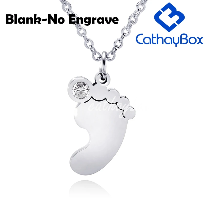 Personalized Birthstone Gold Tone Name Text Engraving Stainless Steel Baby Foot Charm Pendant Necklace |