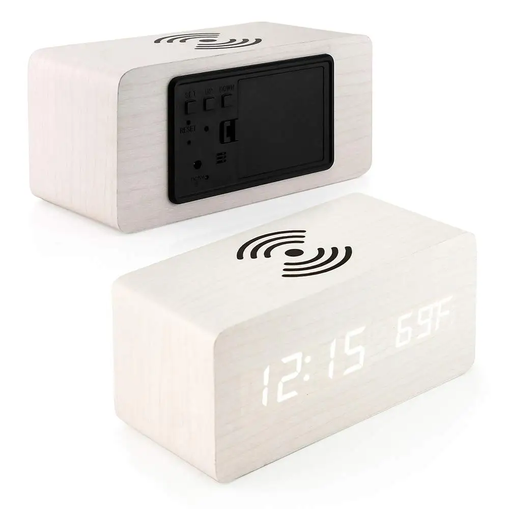 Электронные настольные часы светодиодный Деревянный Будильник голосовое