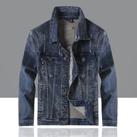 mens denim jacket blue long sleeved lapel back embroidered patch jacket young men streetwear autumn male clothing wholesale