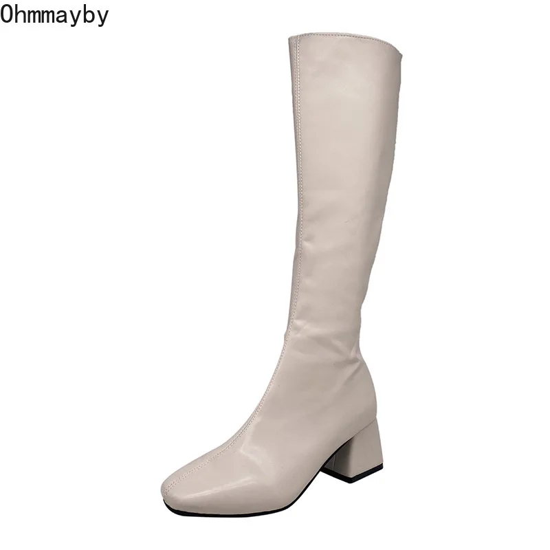 Женские высокие ботинки Дамская обувь без застежки сапоги до середины икры