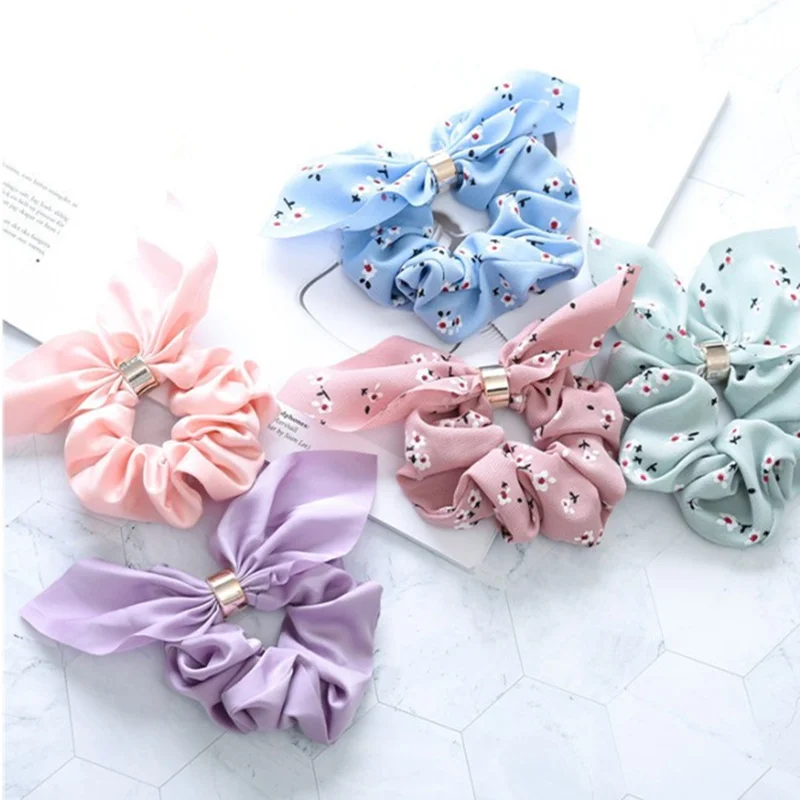 

Women Cotton Polyester Bow-knot Hair Scrunchies Lovely Rabbit Ear Hairbands Fashion Girls Print Headwear Hair Rope Accessories