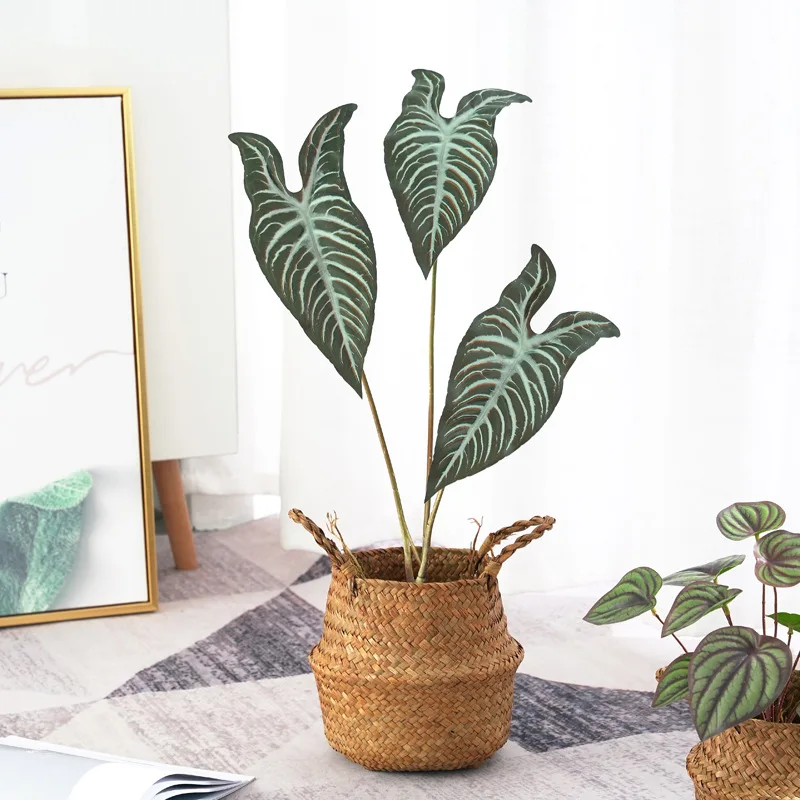 

New Product Atificial Green Plant Milk Vein Taro Leaf Potted Interior Decoration Floor Design Creative Accessories