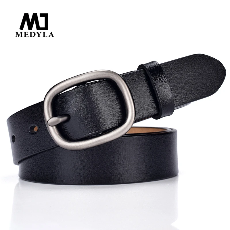 MEDYLA New Women Genuine Leather Belt Pin Buckle Fashion Belts Silver Buckle Simple Retro Decorative Belt Student strap ZK095