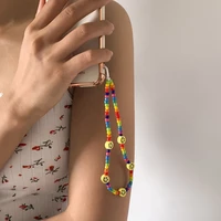 shinus smile beads mobile phone chain lanyards boho summer rainbow mobile phone case hanging cord jewelry accessories