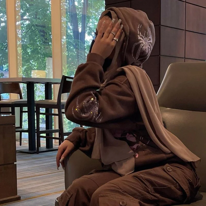 2021 готическая одежда уличная куртка в стиле хип-хоп худи Стразы с черепом женская