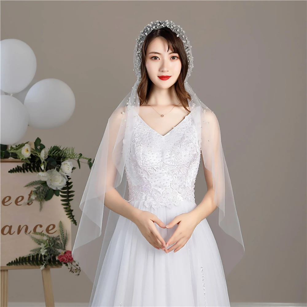 Molans 2020 один Слои жемчужные бусы шляпа Пряжа Свадебные мягкая вуаль 1 метров в