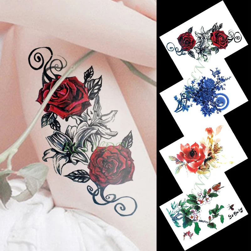 

Waterproof Temporary Tattoo Sticker red blue pink rose different flowers tatto flash tatoo fake tattoos for kids girl men women