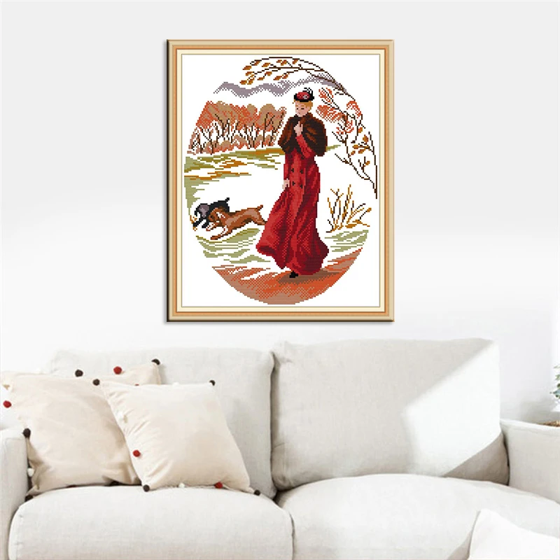 Набор для вышивки крестиком Joy Sunday дама в красном портрете 11 и 14CTDIY | Дом сад