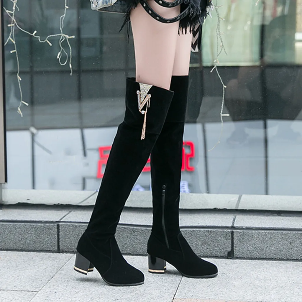 

Comfort Women Shoes Dress Over Knee Winter Boots Woman Rhinestone Boot Womens Warm Boots Ladies Snow Shoe