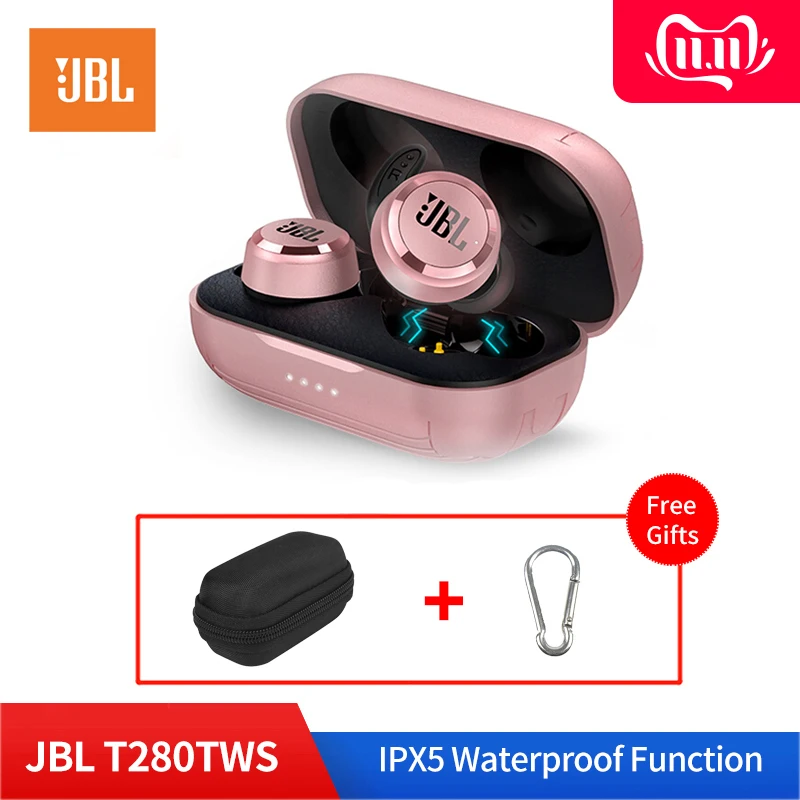 JBL T280 TWS вкладыши Беспроводные Bluetooth 5,0 спортивные наушники IPX5 водонепроницаемые стерео музыкальные динамические наушники с зарядным устройством и микрофоном