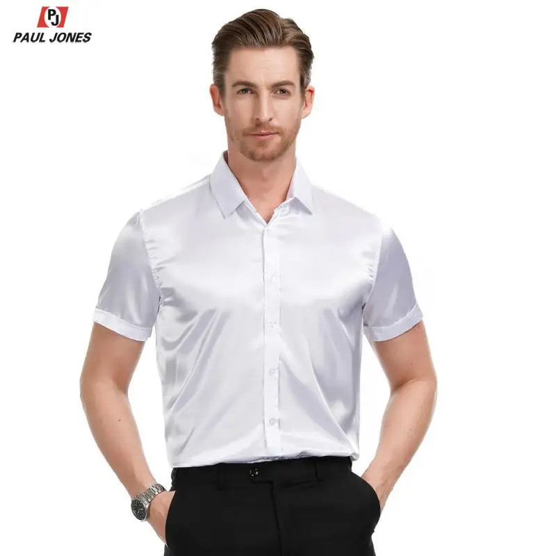 Мужская приталенная атласная рубашка с коротким рукавом PAUL JONES Повседневная